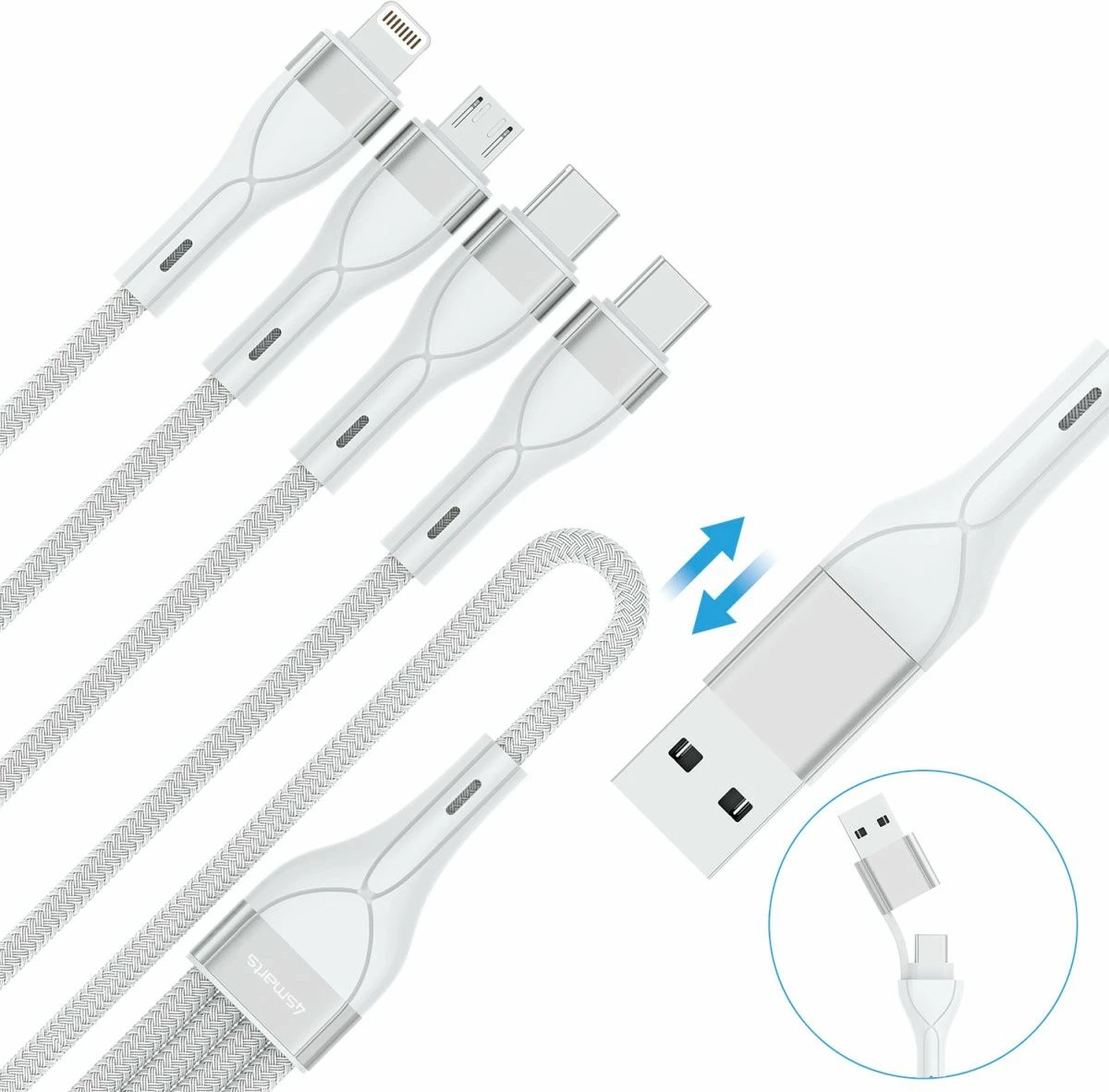 Kabllo multi-ladës 4smarts USB-C/A 4in2, 1.2m, e bardhë Kabllo multi-ladës 4smarts USB-C/A 4in2, 1.2m, e bardhë