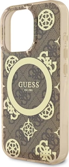 Mbështjellës Guess IML Peony On 4G Background MagSafe për iPhone 16 Pro Max, Kafe