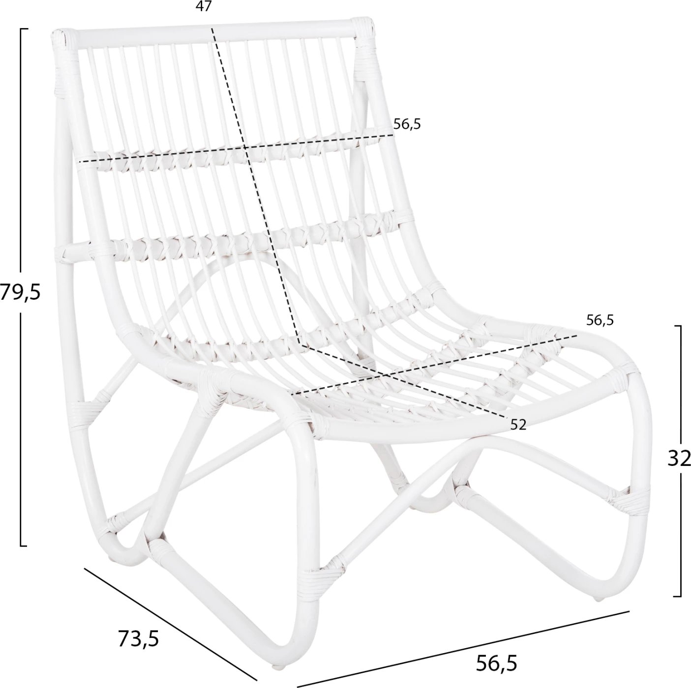 Karrige e jashtme GRINN FH9815.03, shkopinj ratan, ngjyrë e bardhë, 56.5x73.5x79.5H cm