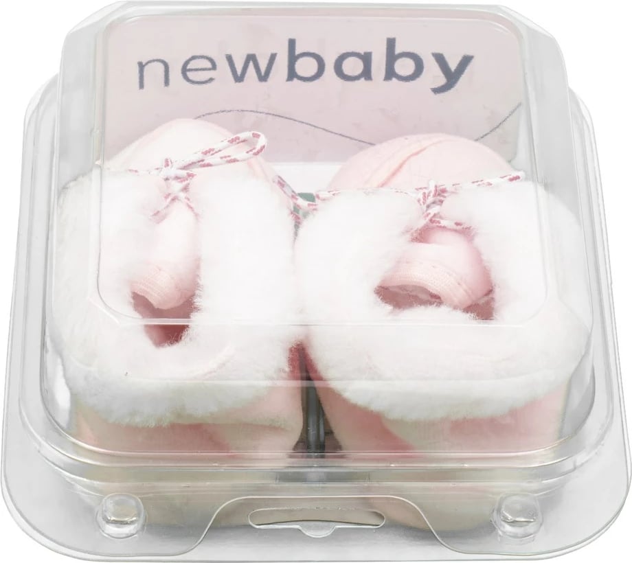papuça dimri për bebe, NEW BABY, 0–3 muaj, shollë PVC pa BPA 10 cm, rozë
