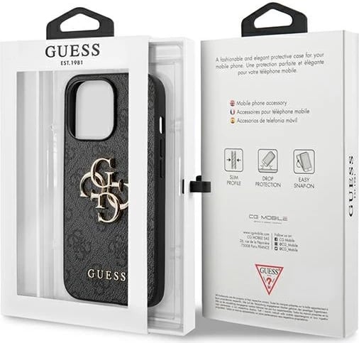 Mbështjellës Guess GUHCP13X4GMGGR për iPhone 13 Pro Max 6.7", hardcase, gri