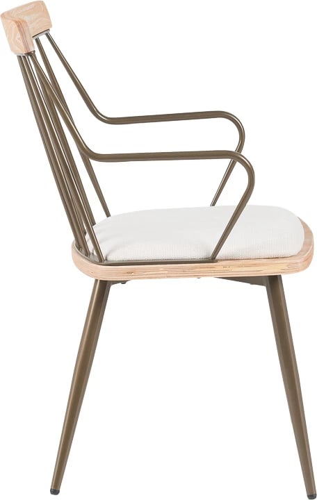 Karrige me mbështetëse Posse, metal bronzi, dru i bardhë, stof bezhë, 52x59x83cm