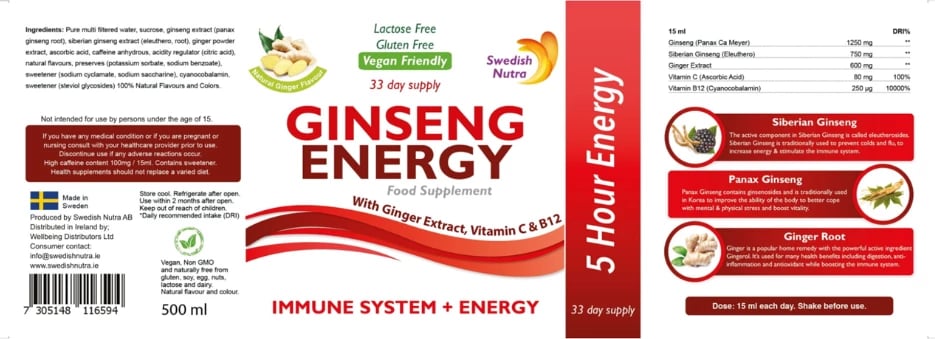 Suplement Swedish Nutra Ginseng Energy, 500ml