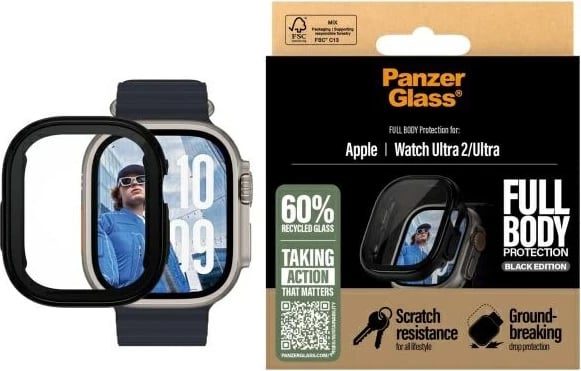 Mbrojtëse xhami PanzerGlass Snappie Full Body për Apple Watch Ultra 2, E zezë