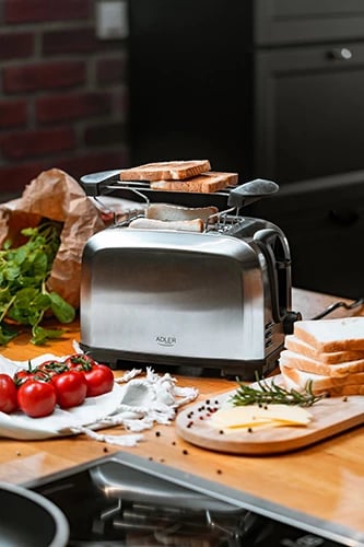 Toster Adler AD 3222, 2 feta, 7 nivele pjekjeje, 1000W, rrjetë ngrohëse për role, argjendtë