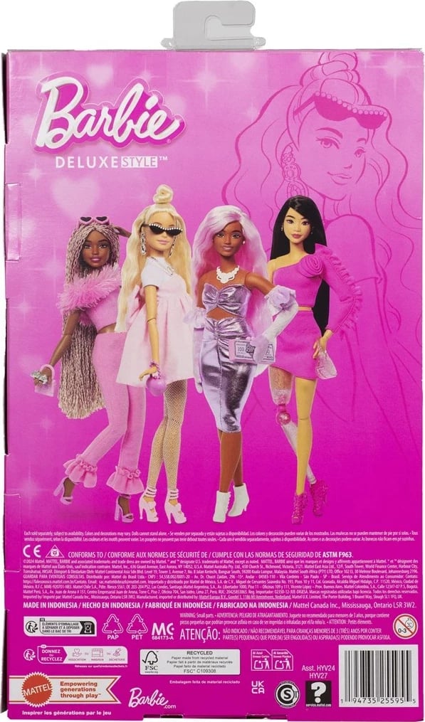 Kukull mode Barbie Deluxe Style #3, MATTEL, 1282971, fustan rozë pastel me fjongo të madhe, flokë të verdha