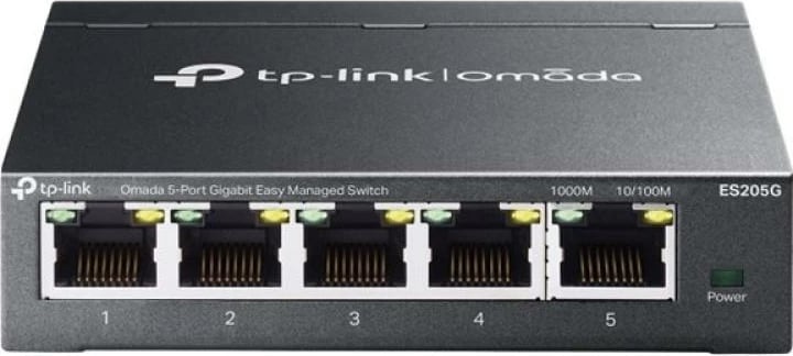 Switch, TP-Link ES205G Omada, 5 porta Gigabit, desktop, metal, e zezë