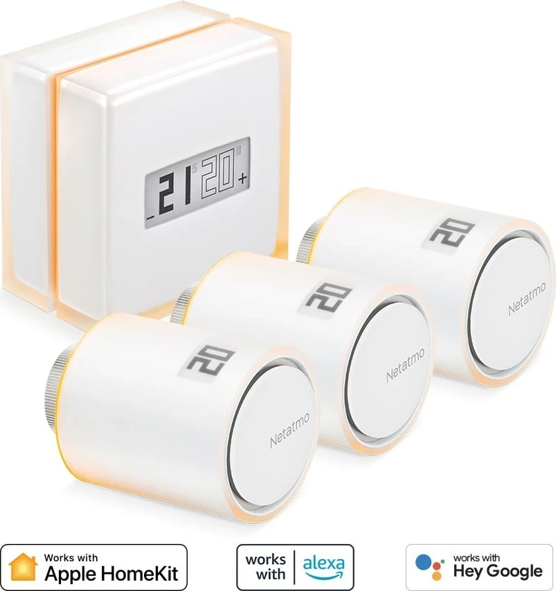 Set termostat i mençur Netatmo me 3 valvula të mençura për radiator, i bardhë