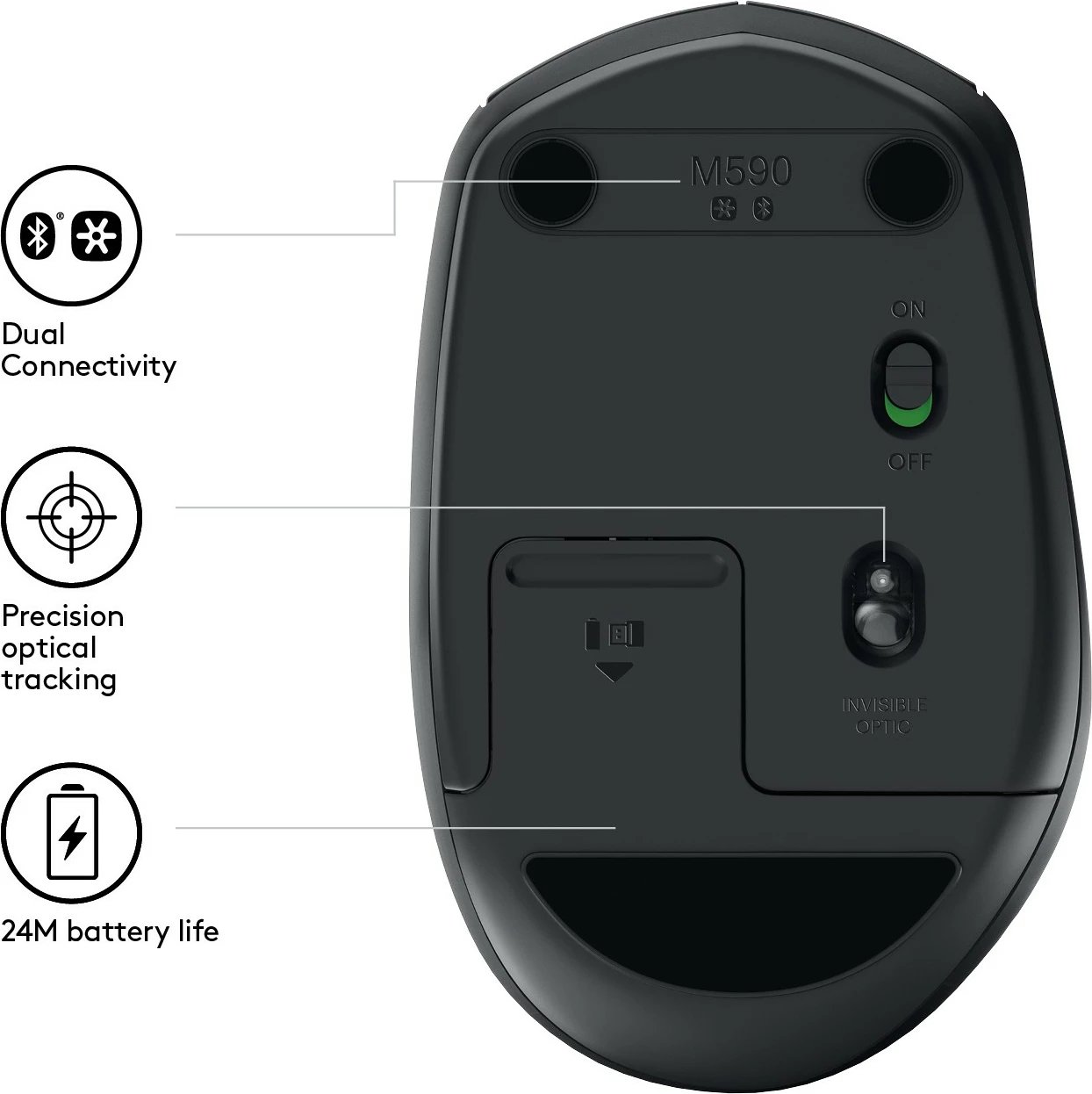 Maus Logitech M590 Multi-Device Silent, wireless, Bluetooth, 1000 DPI, graphite