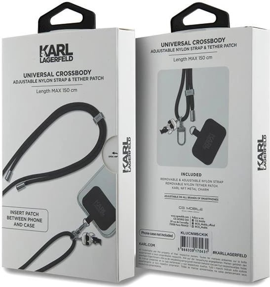 Rrip universal për celular Karl Lagerfeld KLUCNMSCKIK CBDY Cord, 150 cm, i zi