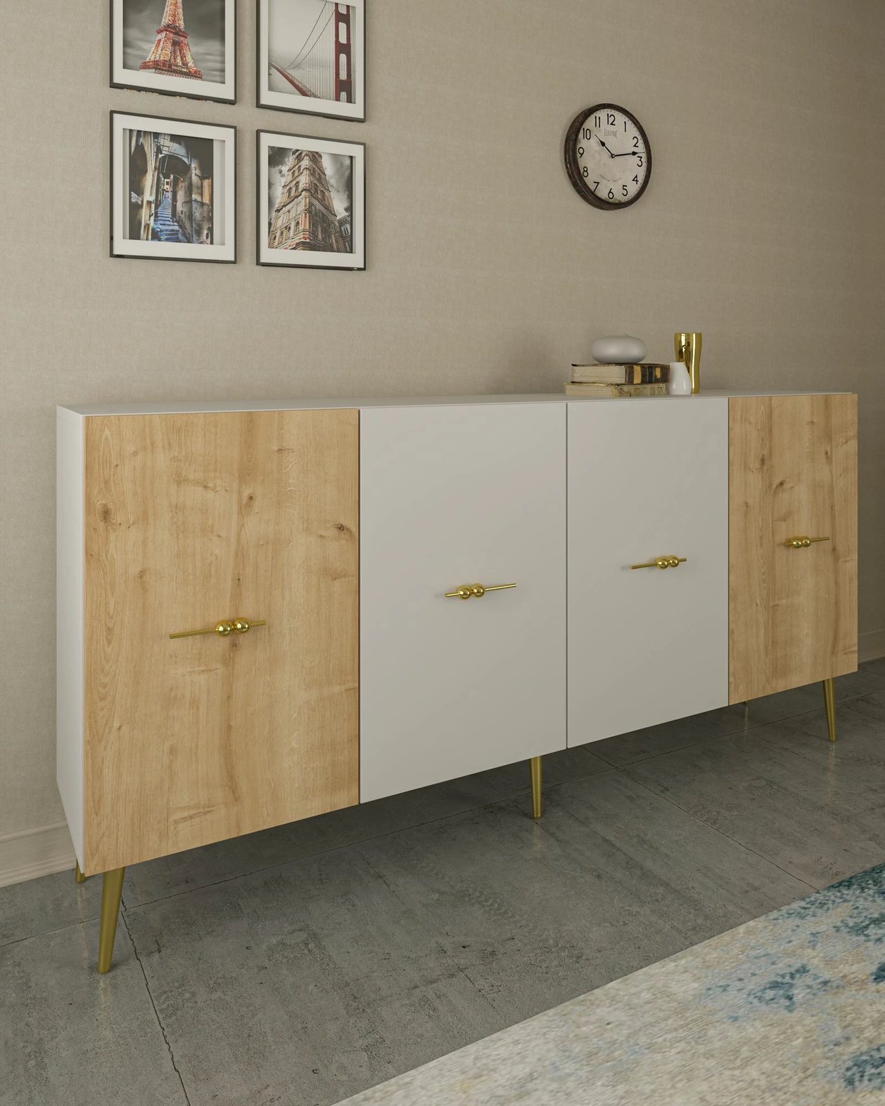 Konsol Skye Decor, Loop KB150, e bardhë, lisi sapphire