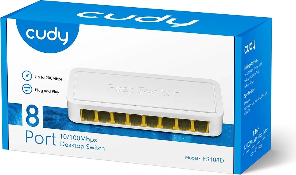 Switch Cudy FS108D, 8 porta Fast Ethernet, i bardhë, desktop