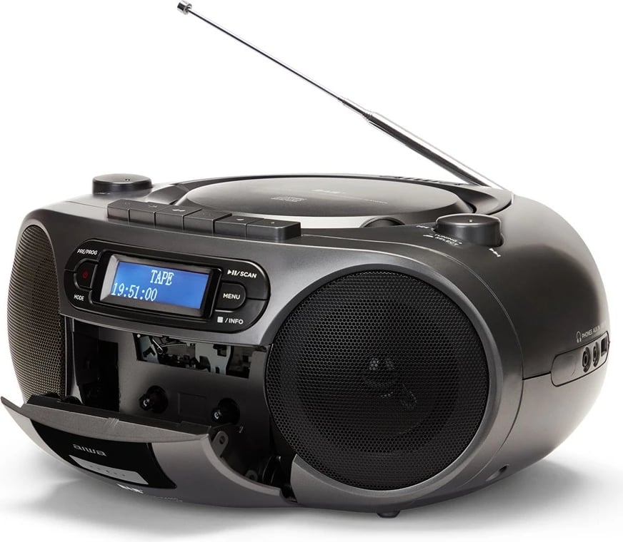 Boombox AIWA BBTC-660DAB/MG, Bluetooth, CD/MP3/USB/Kasetofon, DAB+/FM, E zezë/Gri