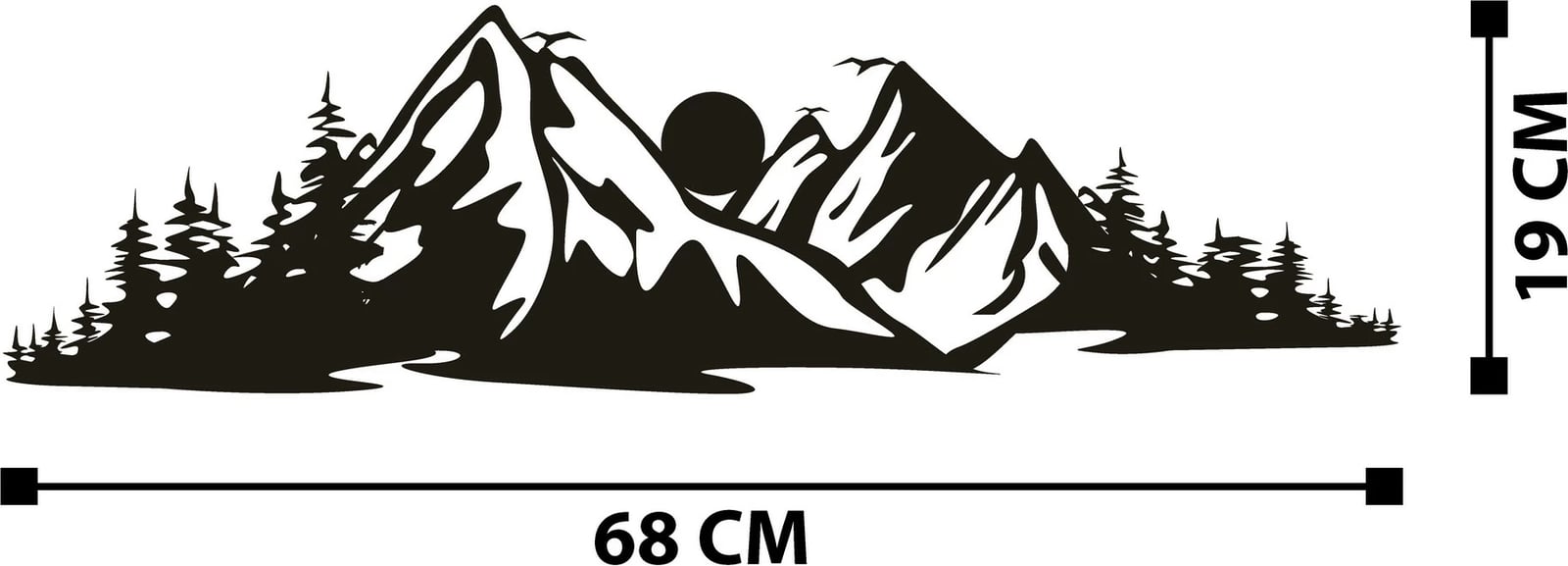 Aksesor dekorativ metalik për mur, Wallity, Mountain 2, ngjyrë e zezë, 68x19cm