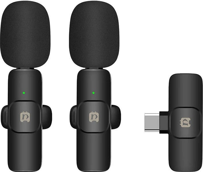 Mikrofon lavalier wireless Puluz PU3151B me USB-C, i zi, set prej 2 copë