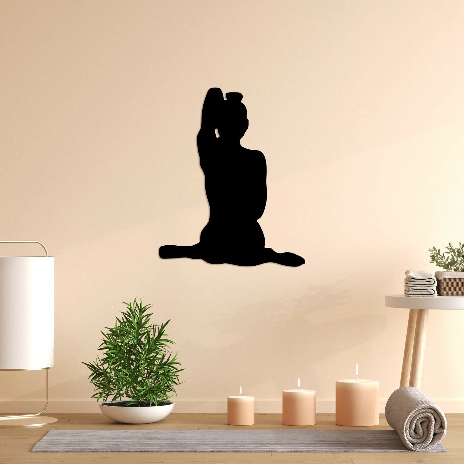 Aksesor dekorativ metalik për mur, Yoga 9, ngjyrë e zezë, 45x55cm