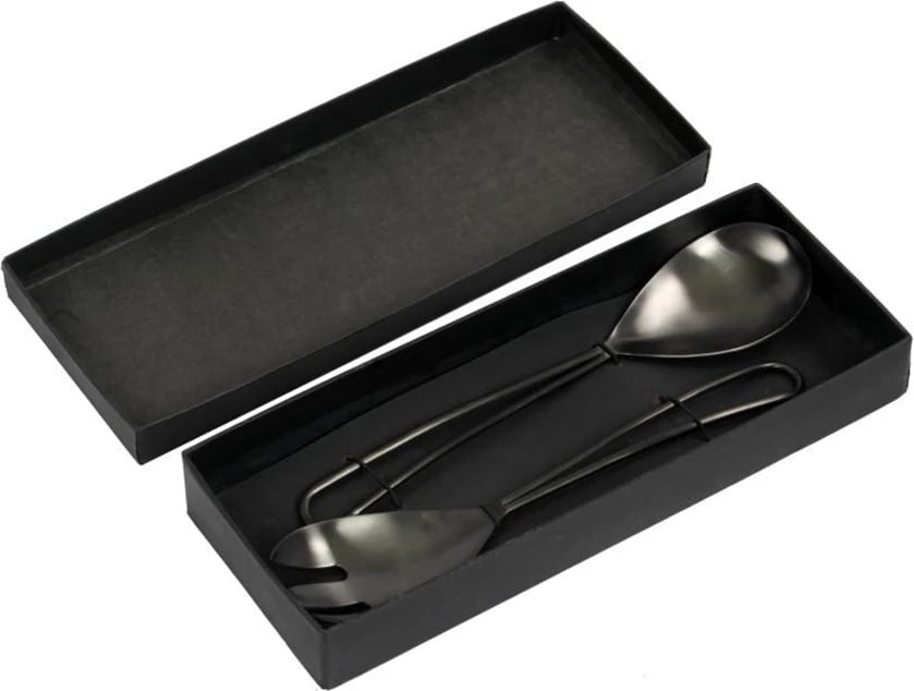 Set për shërbim sallate, 2 copë, çelik i zi, 29x7x2 cm