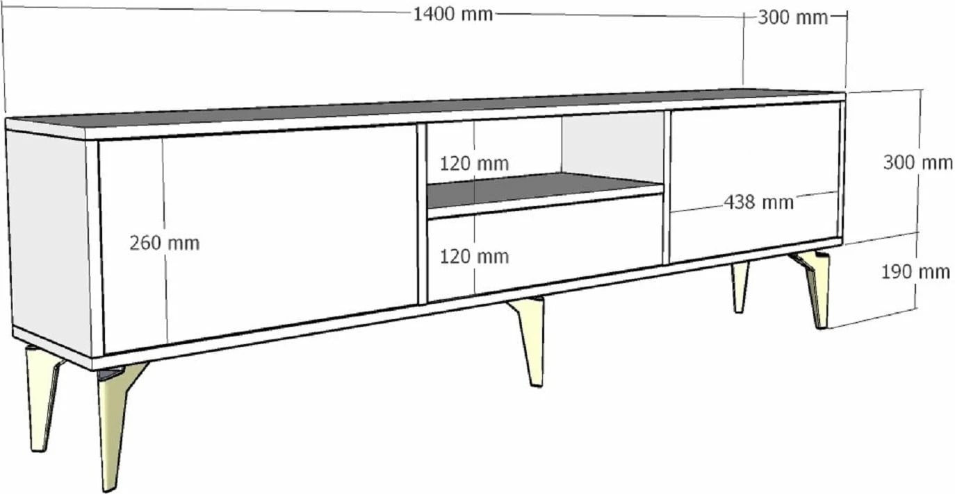 Komodë TV Skye Decor, 1300-DROP-1, e bardhë dhe ari