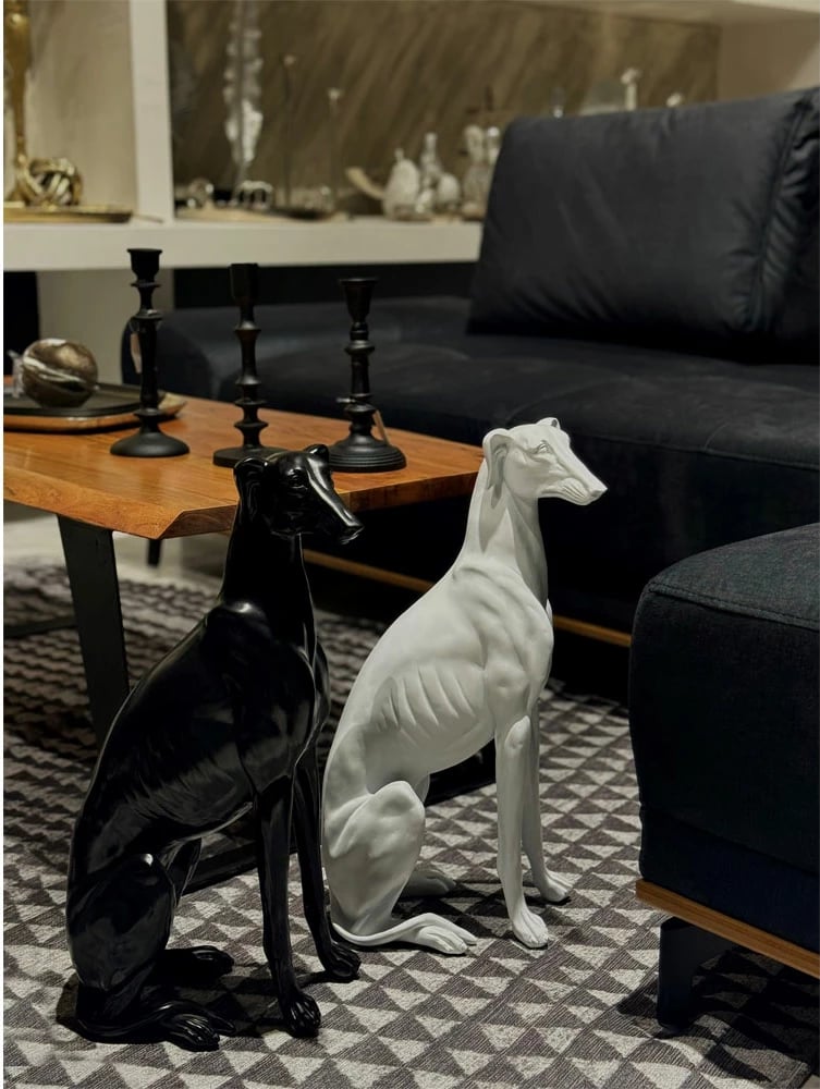 Qen dekorativ Ibizan, ngjyrë e bardhë me shkëlqim, 39.5x22.5x10.5cm