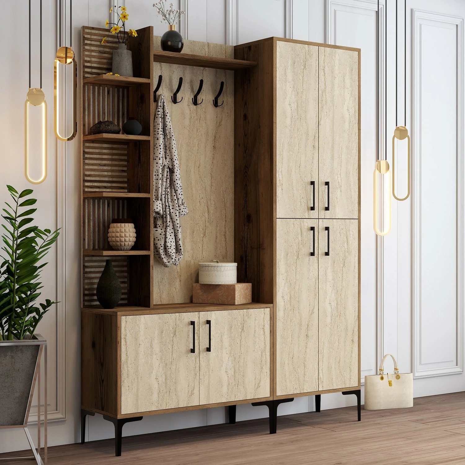 Stendë për korridor Hanah Home, Viyana Da, ngjyrë arre dhe travertin