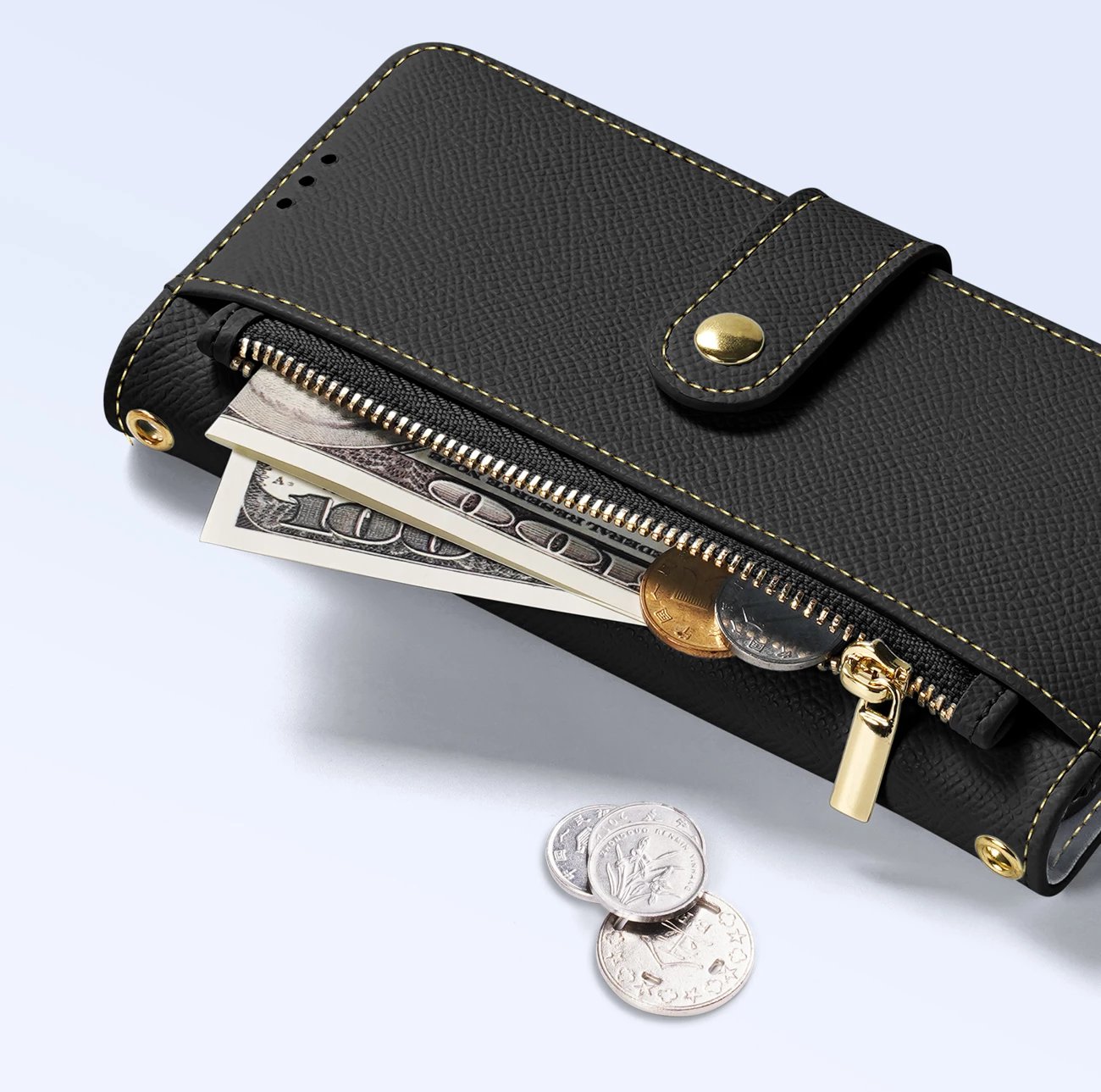 Mbështjellës Dux Ducis Lawa për iPhone 15, lëkurë, me portofol magnetik, e zezë