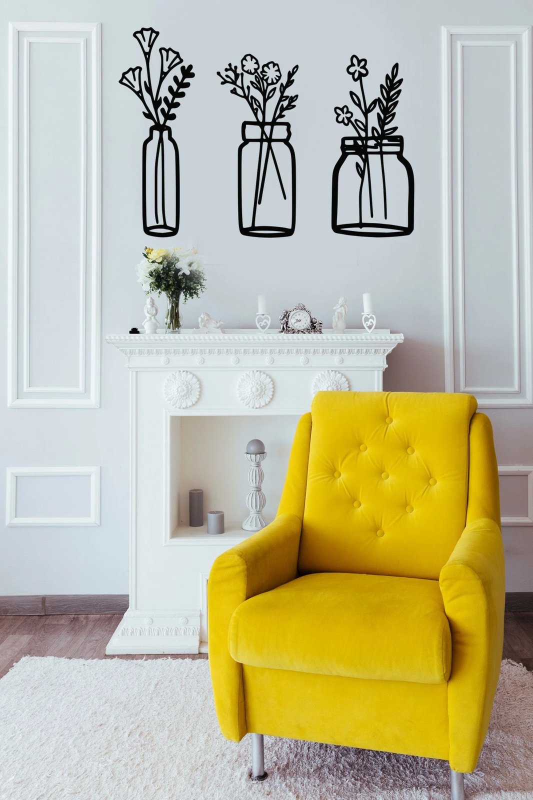 Aksesor dekorativ metalik për mur, lule në shishe, Wallity