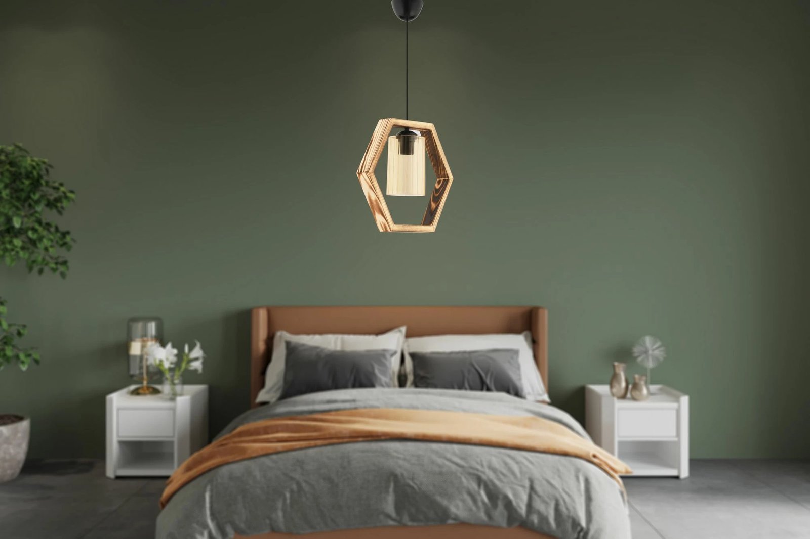 Llambë tavani Opviq, dru natyral, gjashtëkëndore, xham i vetëm