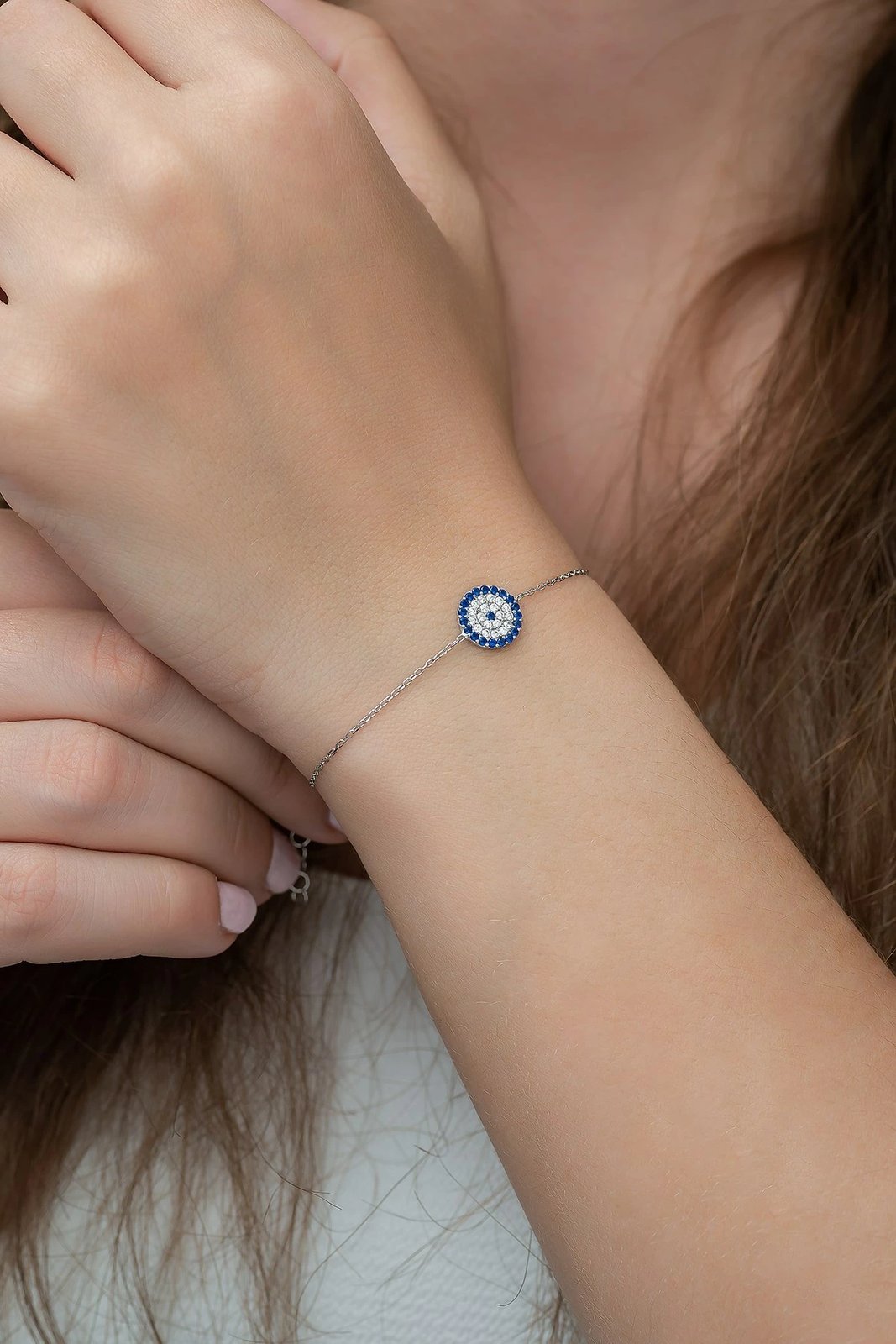 Byzylyk argjendi Jumeon, TRDYL765, ngjyrë argjendi, gurë zirkon blu e bardhë