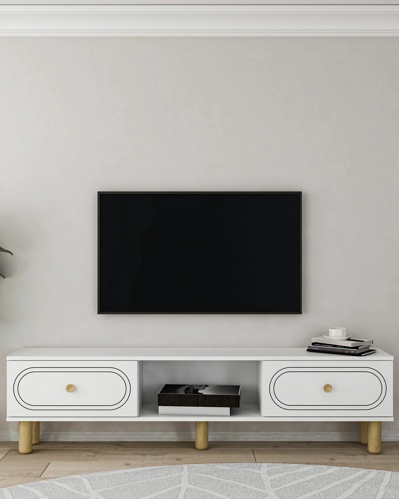 Komodë TV Skye Decor, ngjyrë e bardhë, Polen Bohem