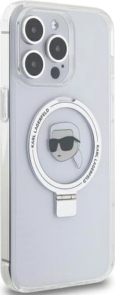 Mbështjellës Karl Lagerfeld KLHMP15LHMRSKHH për iPhone 15 Pro 6.1", me unazë Ring Stand, MagSafe, Bardhë