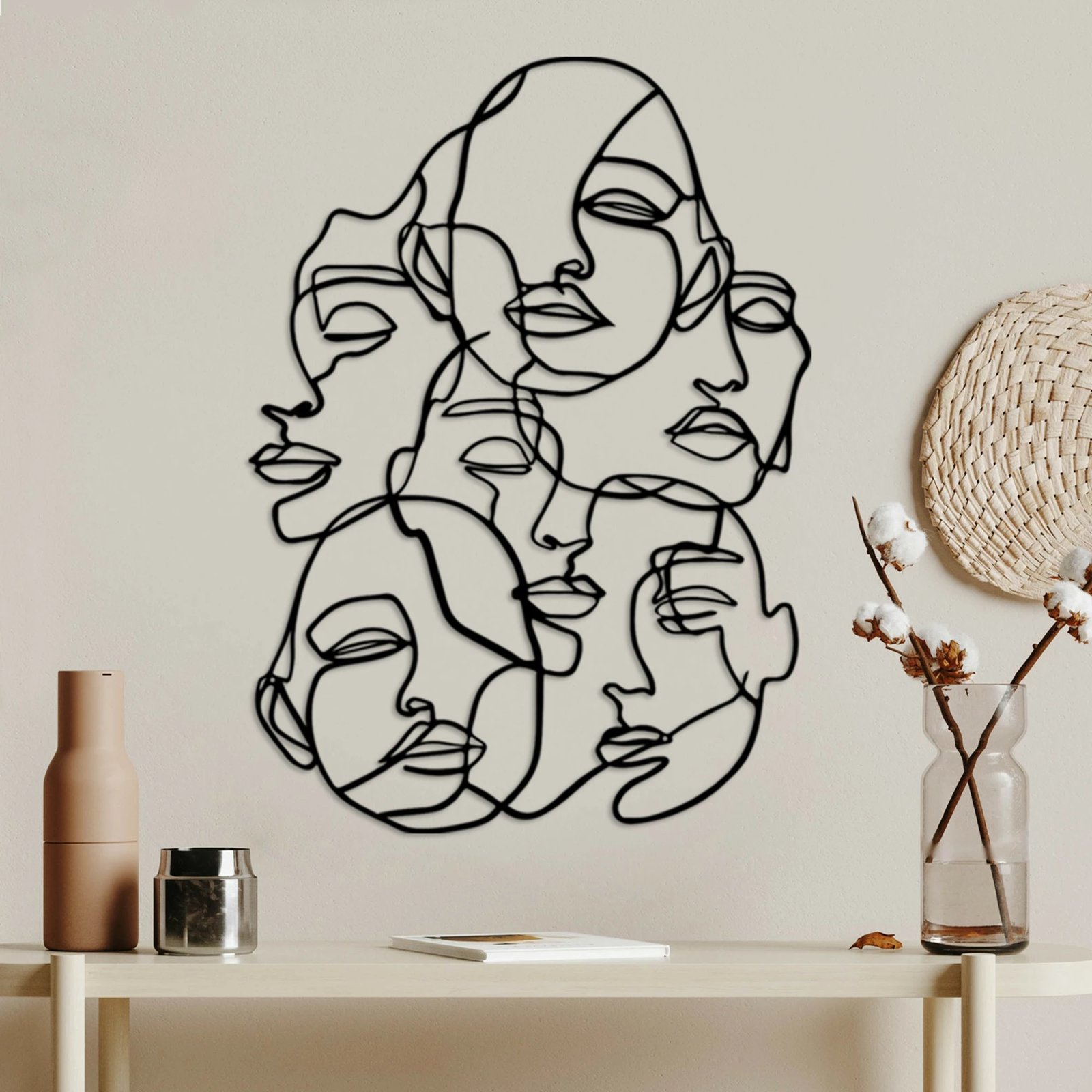 Aksesori dekorativ metalik për mur, Wallity Facce-1, ngjyrë e zezë, 42x60cm