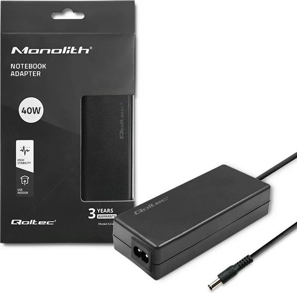 Kasë furnizimi Qoltec 52409, 40W, 12V, 3.33A, 5.5x2.1mm, e zezë me kabllo