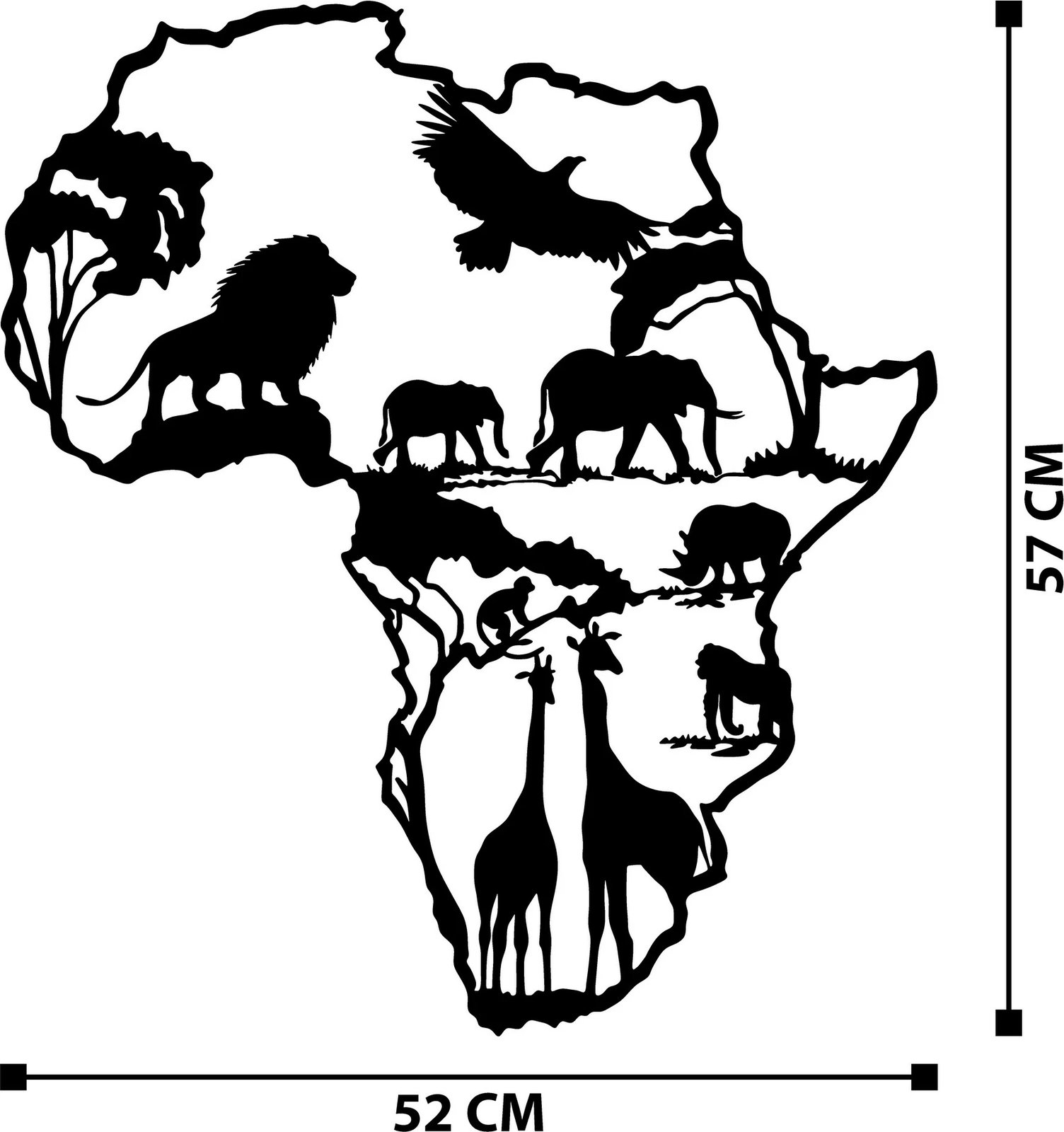 Aksesor dekorativ metalik për mur, Wallity, African 2, ngjyrë e zezë, 52x57cm