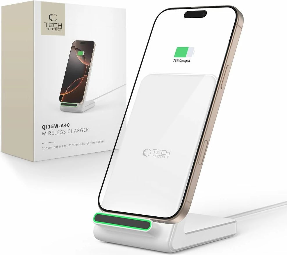 Karikues wireless Tech-Protect QI15W-A40, 15W, i bardhë