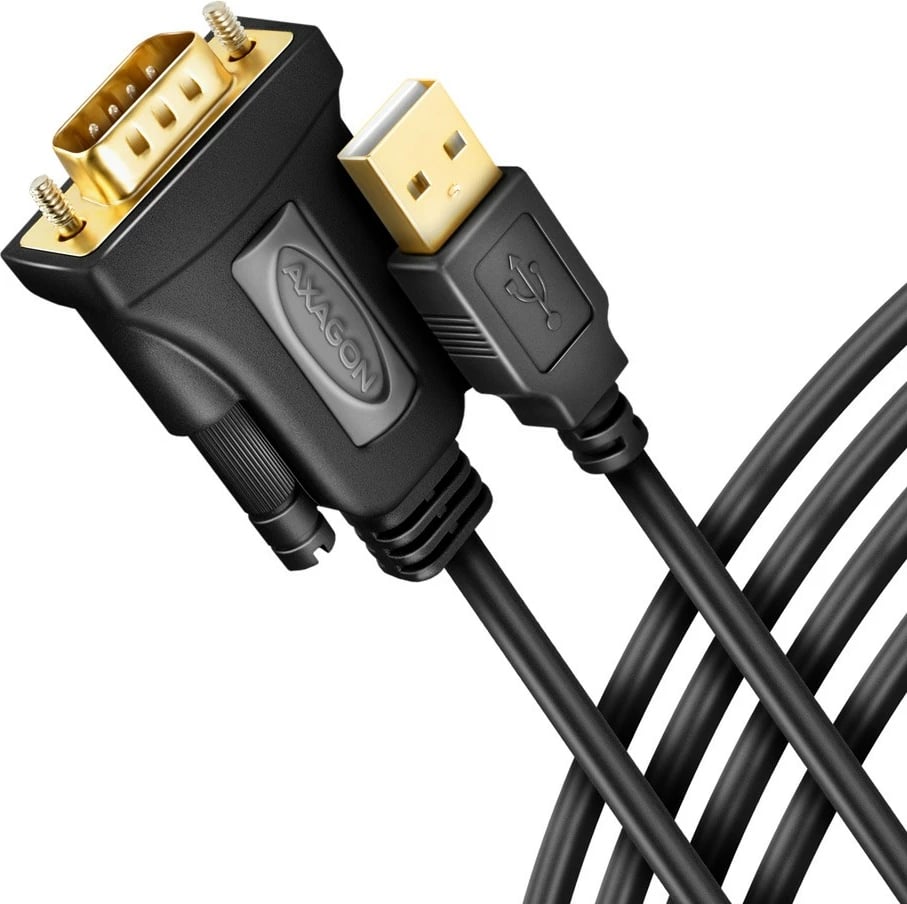 Adapter AXAGON ADS-1PQN USB 2.0 në RS-232, 1.5m, FTDI, i zi