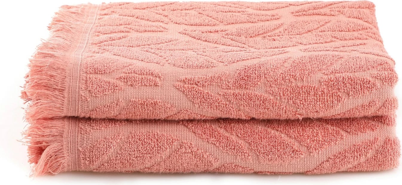 Set peshqirësh duarsh (2 copë), Mijölnir, gjethe, ngjyrë salmon