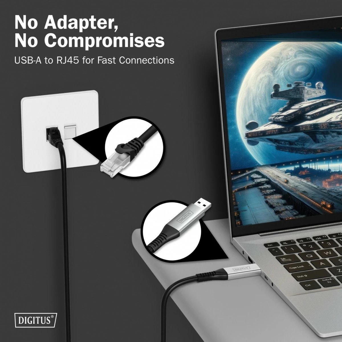 Adapter LAN Digitus AK-300600-030-S, USB-A në RJ45, 1 Gbit/s, 3m, Zi