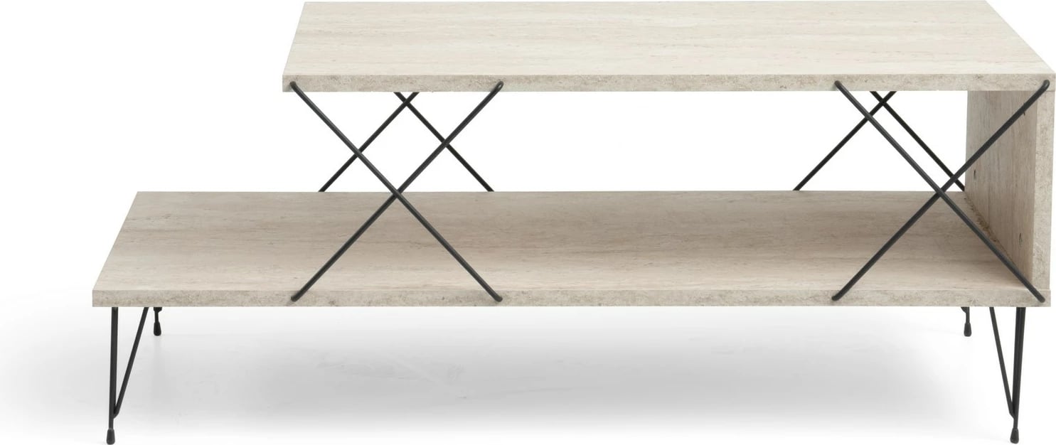 Tavolinë e ulët Hanah Home, Loire, ngjyrë e zezë dhe travertin