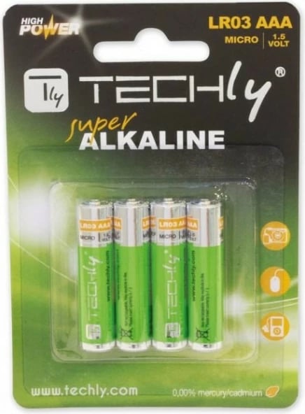 Bateri alkaline Techly LR03 AAA, 4 copë Bateri alkaline Techly LR03 AAA, 4 copë