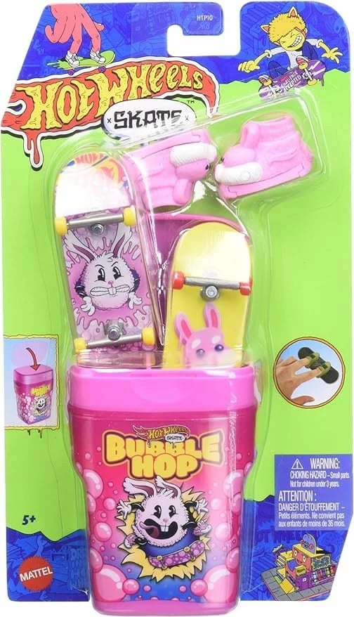 Set skateboard për gishta Hot Wheels Bunny Bubble, me 2 finger skateboards dhe këpucë gishti, shumëngjyrëshe