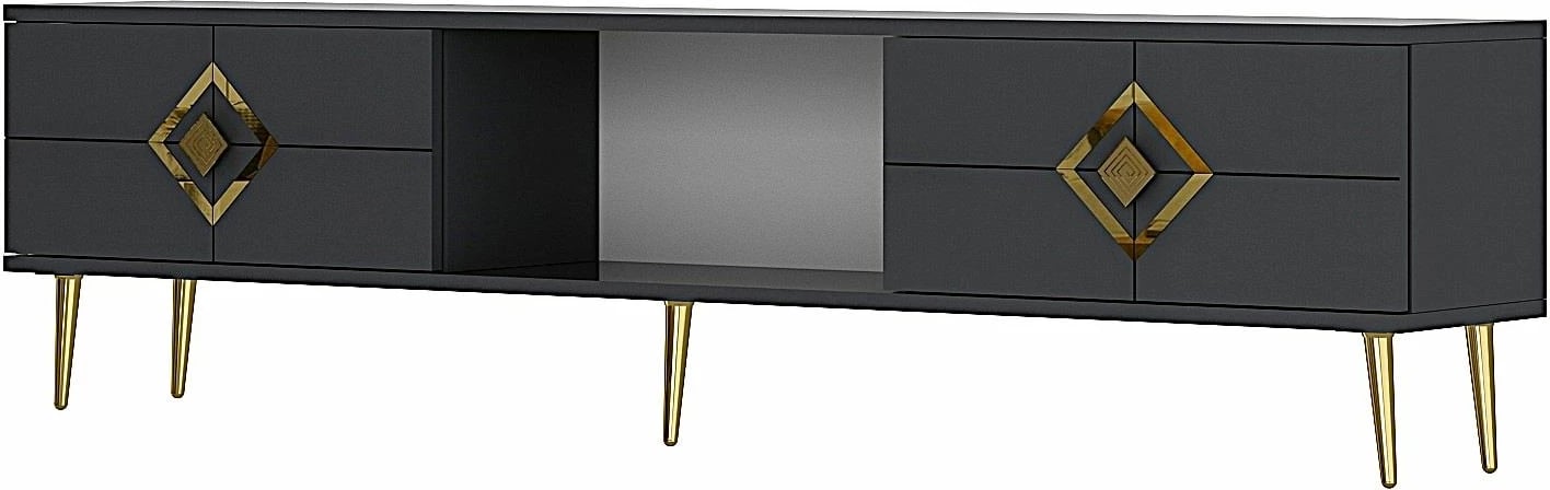 Komodë TV Skye Decor, ngjyrë antracit, detaje ari