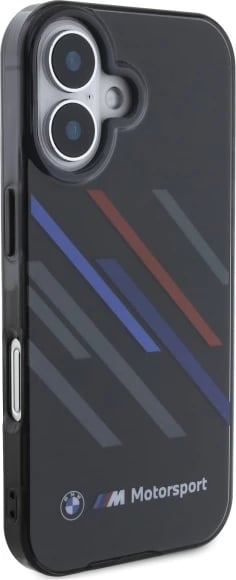 Mbështjellës BMW Motorsport IML Random Stripes për iPhone 16, Zi