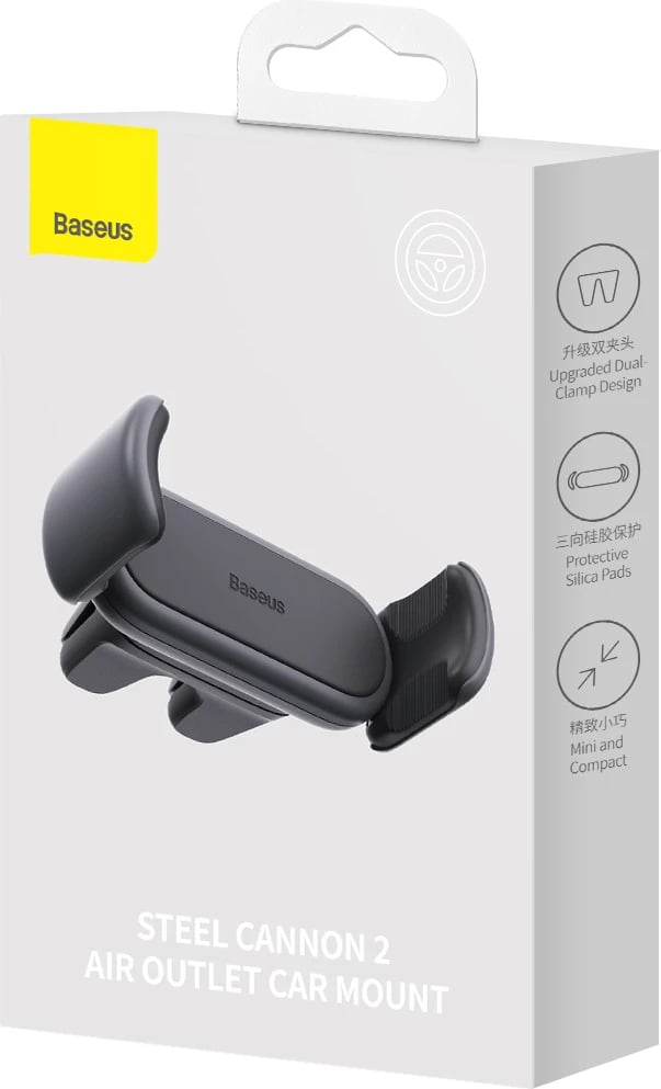 Mbajtës celulari Baseus Steel Cannon 2, për grilë ventilimi, i zi
