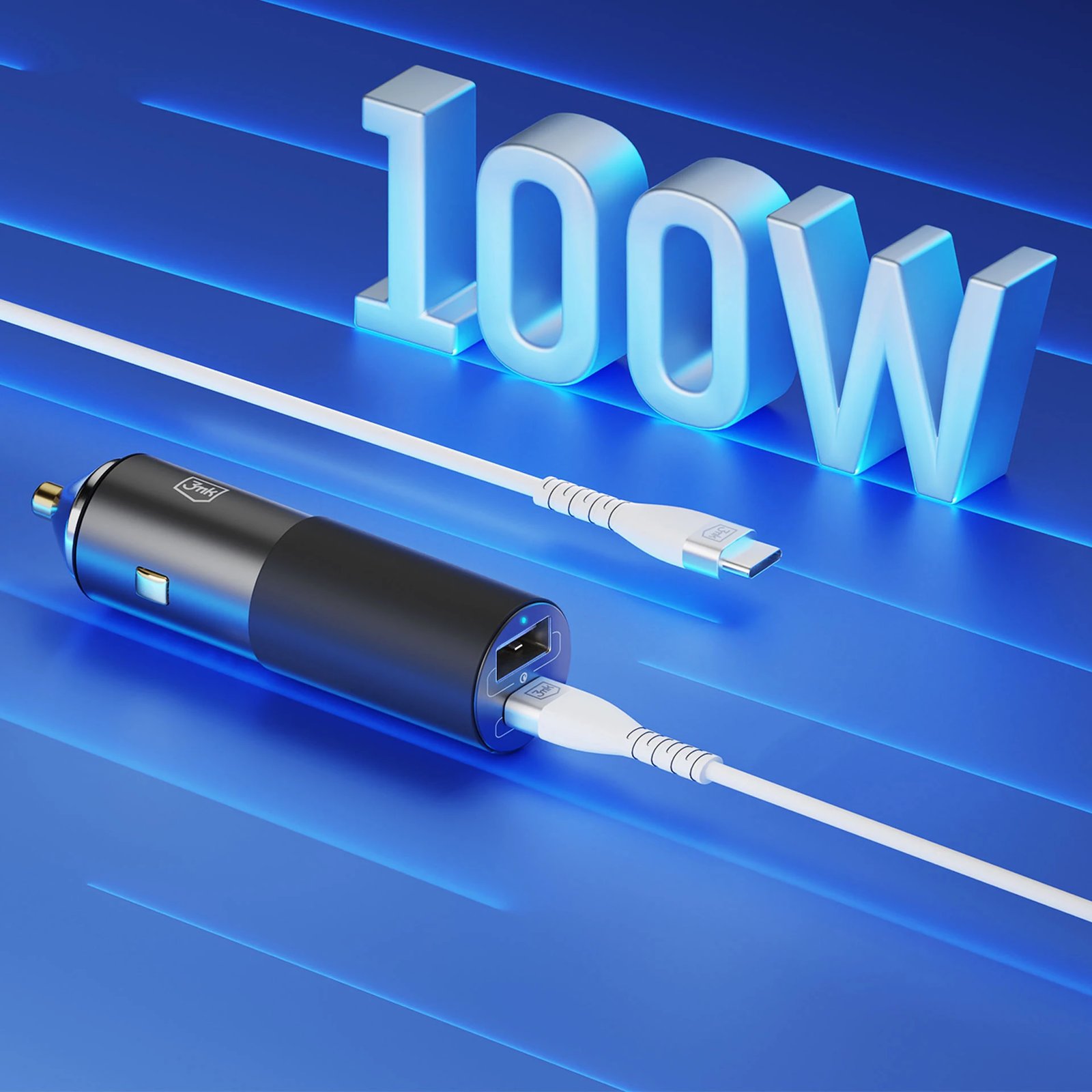 Karikues veture 3mk Hyper Car Charger 100W, 2 porta USB-A/USB-C, i zi