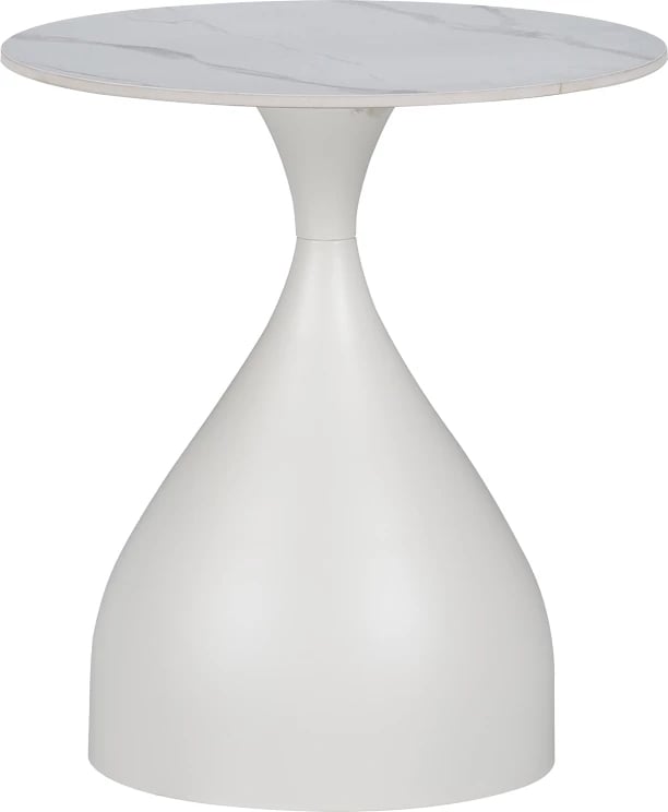 Tavolinë anësore Kirkene, ngjyrë mermeri të bardhë, gur i sinteruar dhe metal i bardhë, D50x50cm