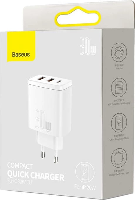 Karikues rrjeti Baseus CCXJ-E02, 30W, 2x USB-A, USB-C, i bardhë
