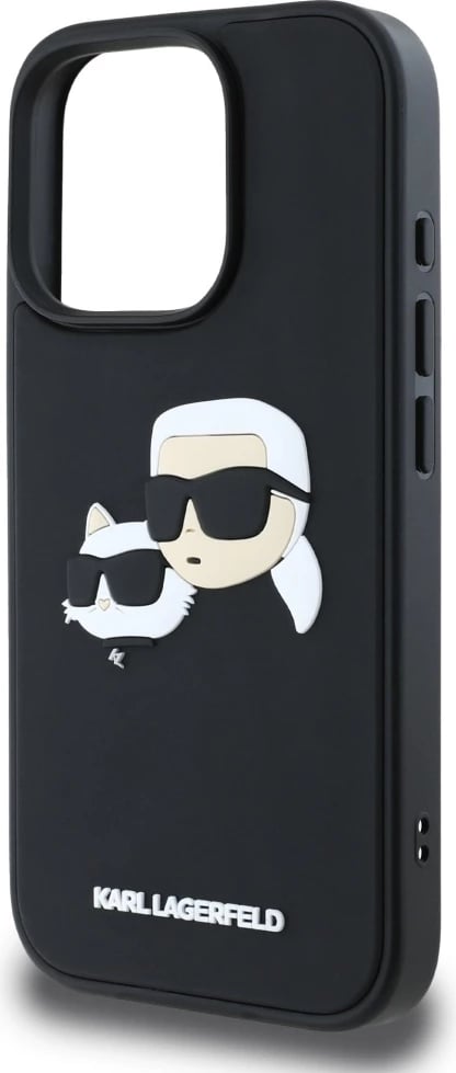 Mbështjellës Karl Lagerfeld HC 3D Rubber Double Heads për iPhone 16 Pro, i zi
