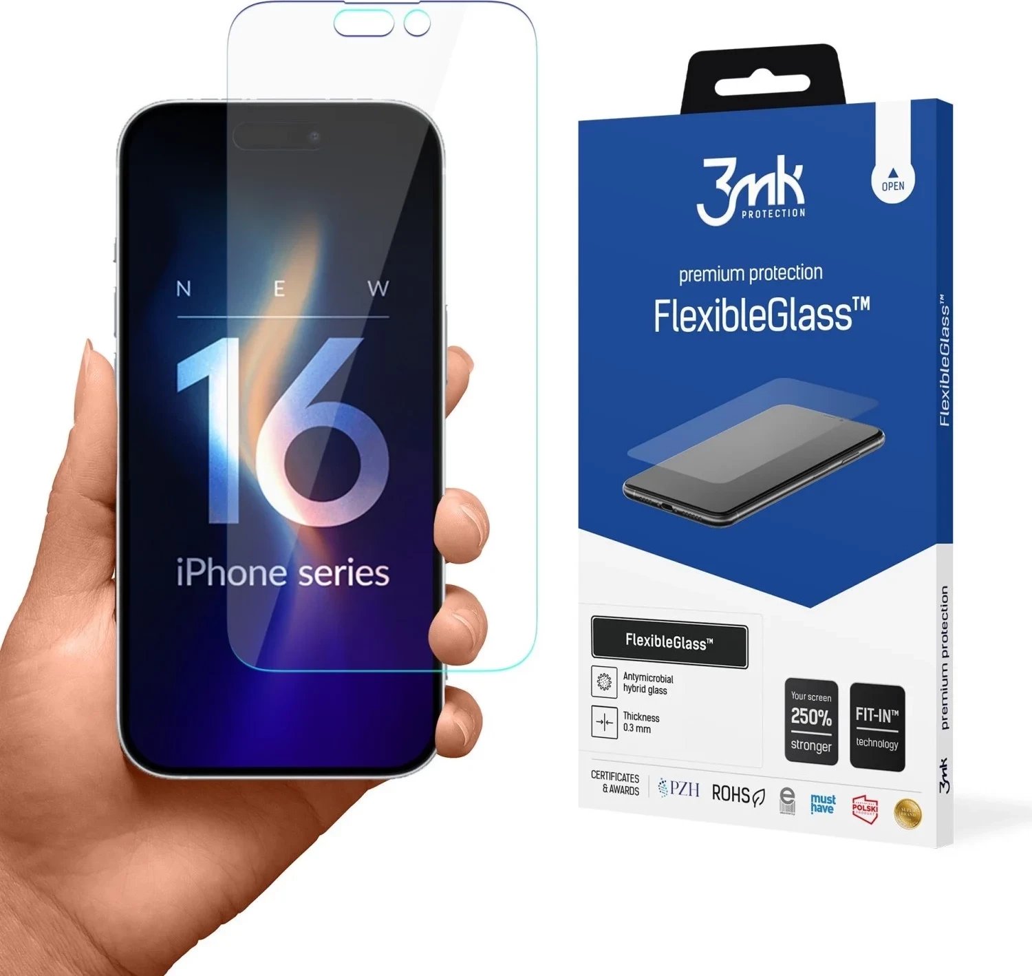 Qelq mbrojtës 3MK FlexibleGlass për iPhone 16 Pro, transparent