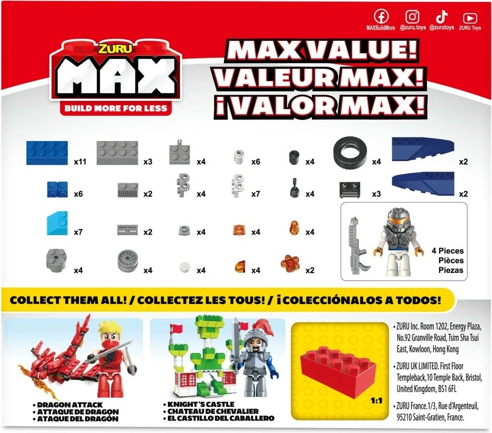 Set blloqe ndërtimi ZURU Max Build More, 100+ pjesë, me figurë, plastikë