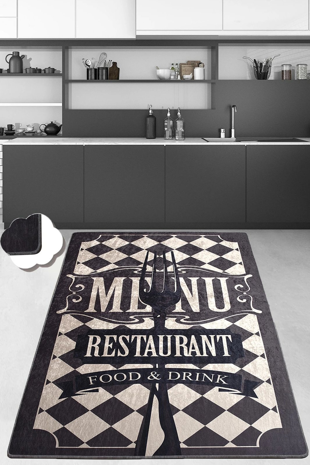 Qilim Conceptum Hypnose, Food And Drink Djt, 80x120cm, ngjyrë e zezë dhe krem